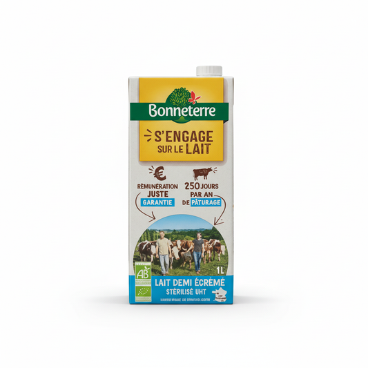 BONNETERRE -- Lait uht 1/2 ecreme 1l